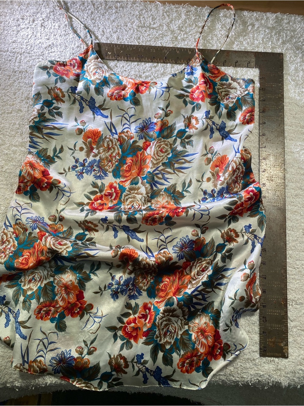 Floral Satin Mini Dress - White with Orange & Blue Floral